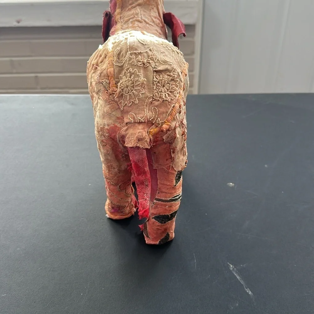 Quilted ornament folk art red elephant decor